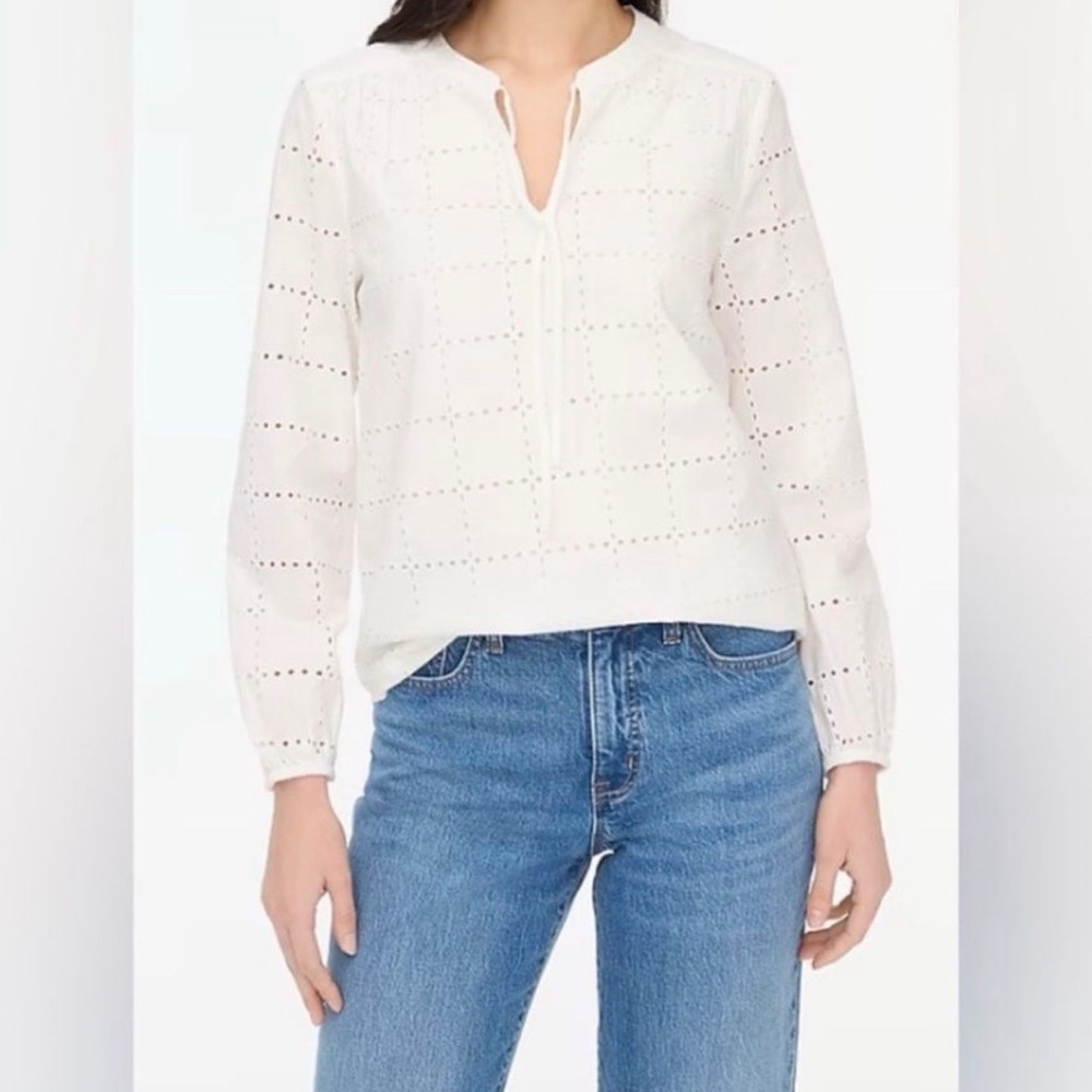 J Crew Factory NWT eyelet tie neck top.